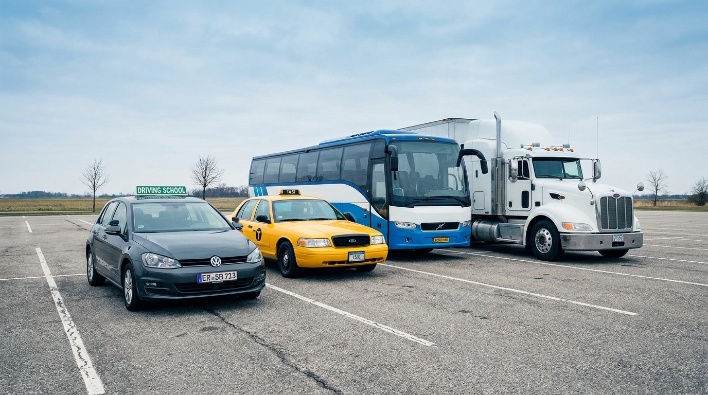 Training vehicles including a learner car, bus, minibus, motorcycle and lorry