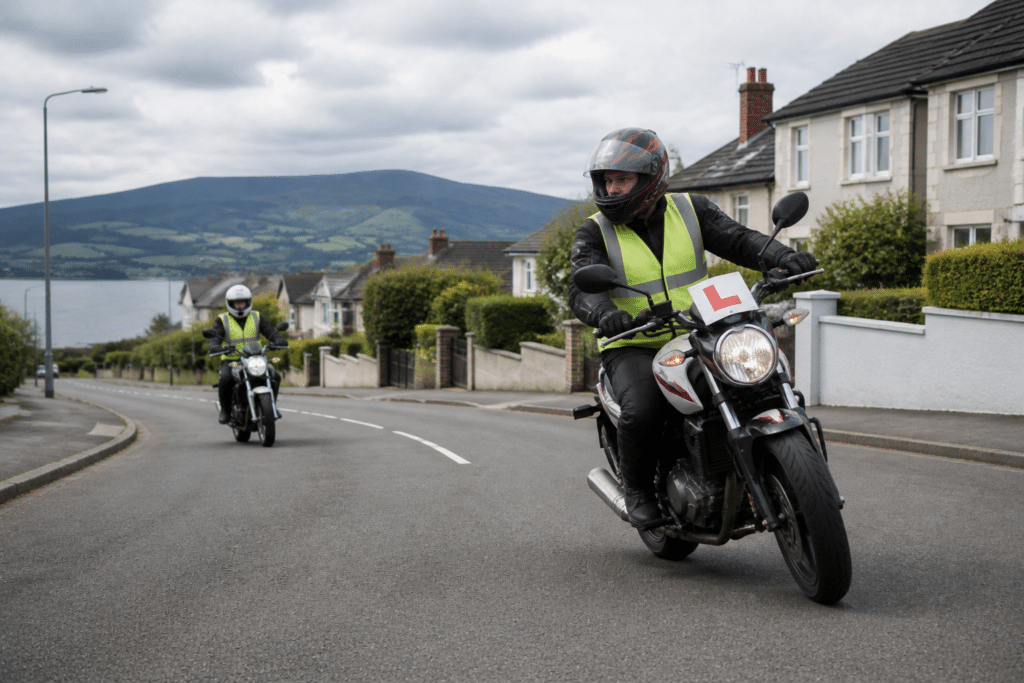 Motorcycle training on a quiet UK road