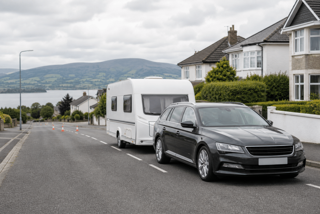 Caravan towing training on a UK road