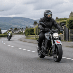 Category A motorcycle training on a UK road