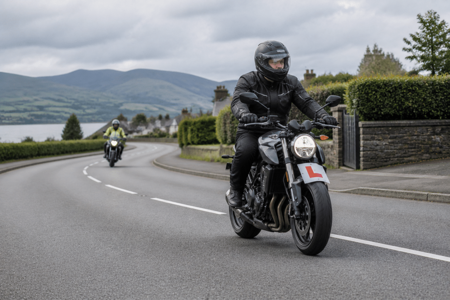 Category A motorcycle training on a UK road