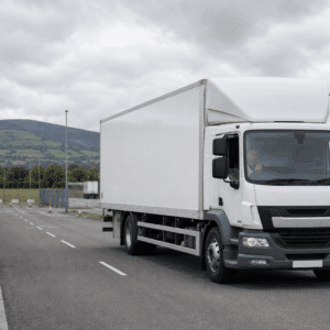 Category C rigid truck training on a UK road