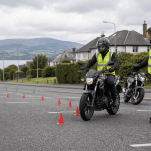 Compulsory basic motorcycle training with cones and an instructor