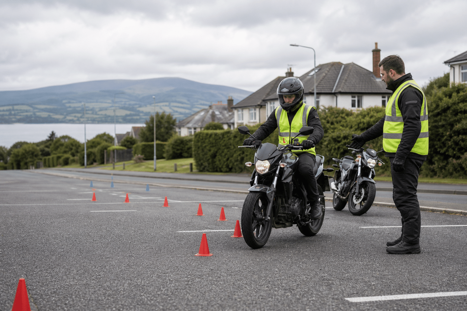 Compulsory basic motorcycle training with cones and an instructor